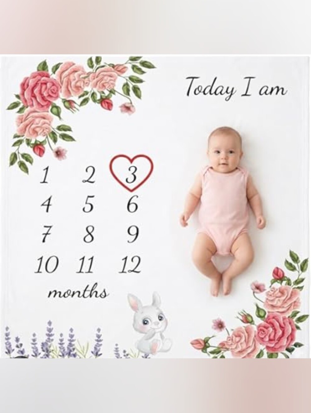 Amazon Floral Baby Milestone Blanket in Pink and White
